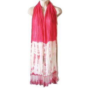 Organic Cotton Crinkle Fringed Scarf 75" Barbie Pink White (84" With Fringe)